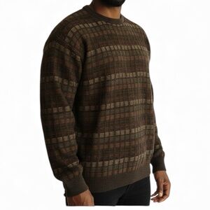 VINTAGE Gianfranco Ruffini Italy 3D Sweater XL Brown Earth Tone Geometric Retro